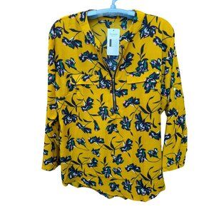 New Oyamiky Womens Floral Zip-Up Long Sleeve Blouse.Size XXL